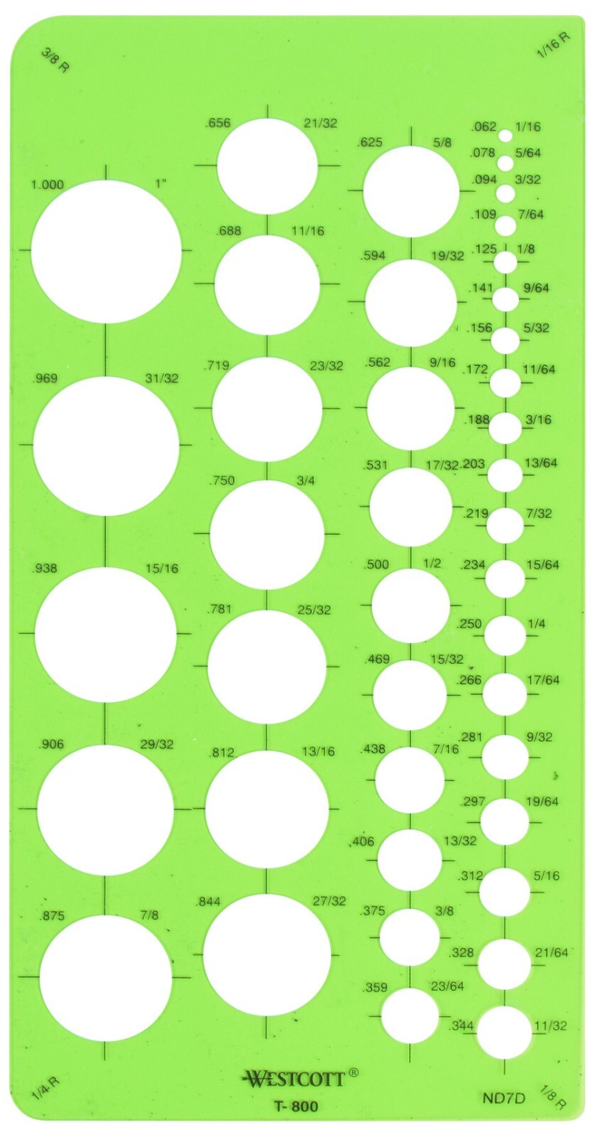 Westcott Small Circles Template - Diameters ranging from 1/16" to 1" (T-800)
