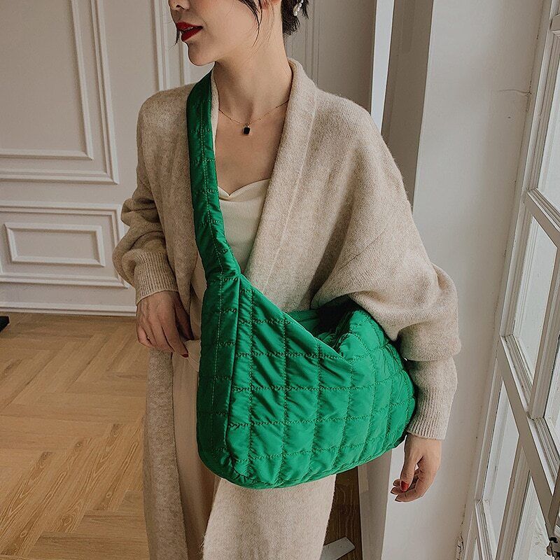 Tote Shoulder Bags Ruched Handbag Nylon Quilted Padded Crossbody Bag