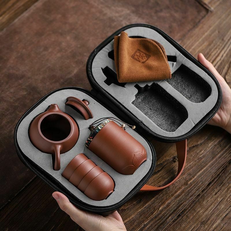 Chinese Clay Teapot Set Tea Ceremony Cups Outdoor Travel Gaiwan Kung Fu Teacup