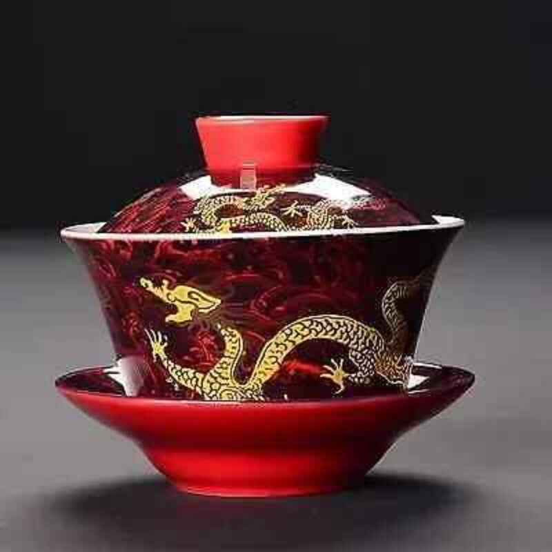 Longjing Ceramic Sancai Gaiwan, Master Tea Cup, Retro Chinese Style