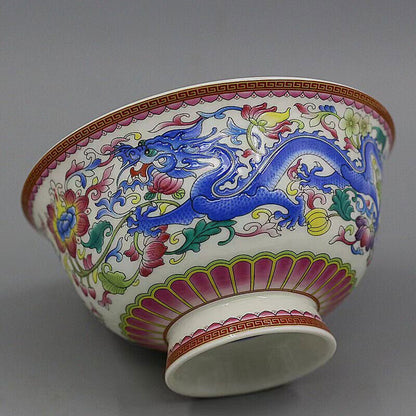 Chinese Porcelain Blue and White Porcelain Bowl with Dragon & Phoenix