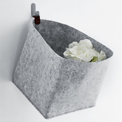 1pc Living Room Tea Table Gray Sundries Storage Basket Cloth Felt Storage Box
