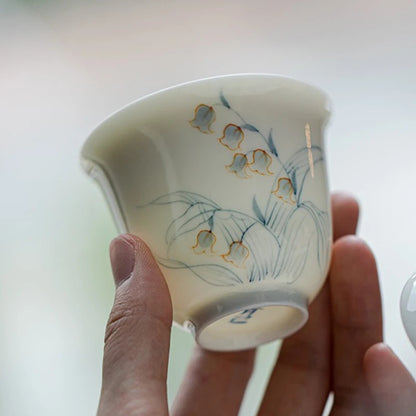 90ml Ceramic Handpainted Orchid Tea Bowl Tea-tasting Meditation Cup Gaiwan