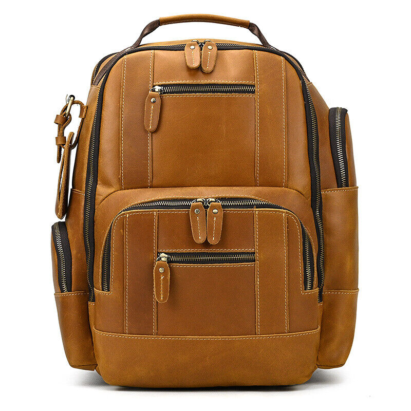 Men's Genuine Leather Backpack Shoulder Bag Travel School Laptop Bags Daypack