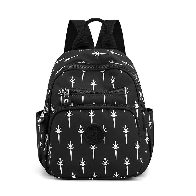 Small Backpack Flower Printing Shoulder Bag Waterproof Nylon Rucksack 20L Zipper