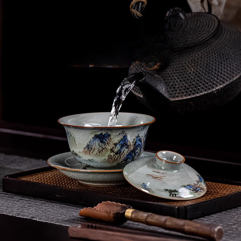 160ml Jingdezhen Ceramics Gaiwan Blue and White Tea Bowl Household Kungfu Teacup