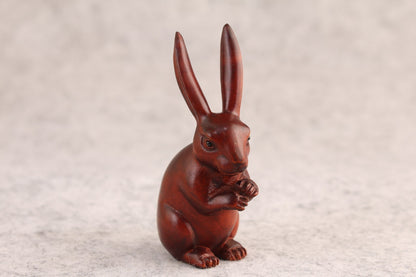 MINI chinese boxwood handmade carving rabbit statue netsuke collectable tea pet