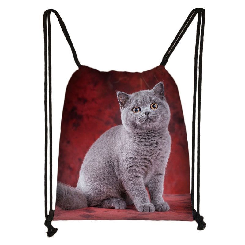 Black Cat Drawstring Bag Women Shopping Purse Canvas Travelling Bag Backpack 1PC