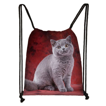 Black Cat Drawstring Bag Women Shopping Purse Canvas Travelling Bag Backpack 1PC