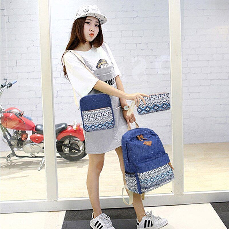 Canvas Printing Backpack School Bag Cute Black Polyester Purse Gray/Black/Purple