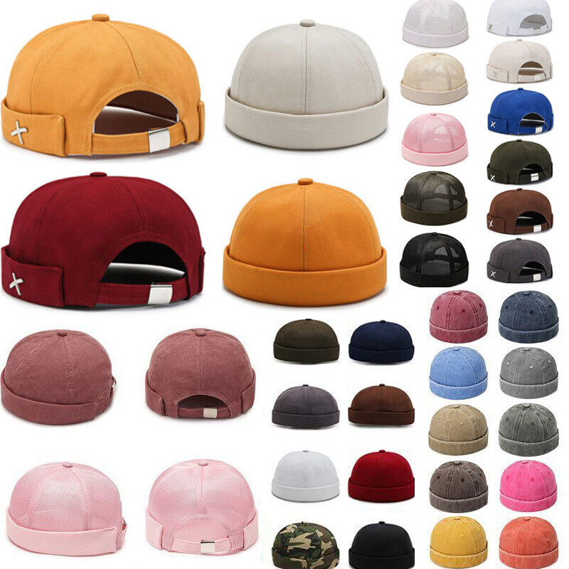 Men's Retro Brimless Hat Skull cap Sailor Cap Beanie Rolled Cuff Adjustable*