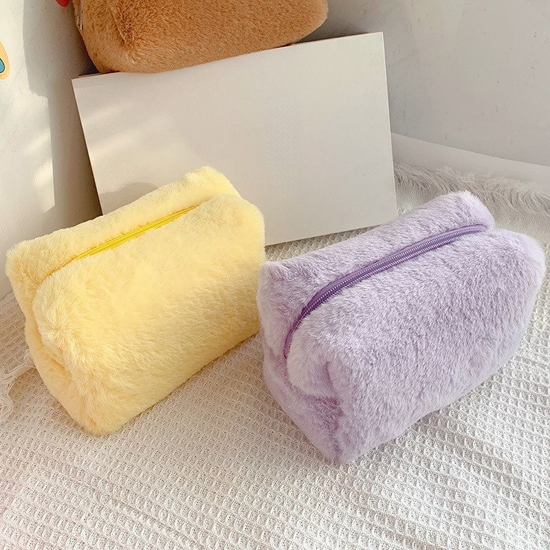 Travel Makeup Pouch Holder Plush Cosmetic Bag Student School Large Storage Purse