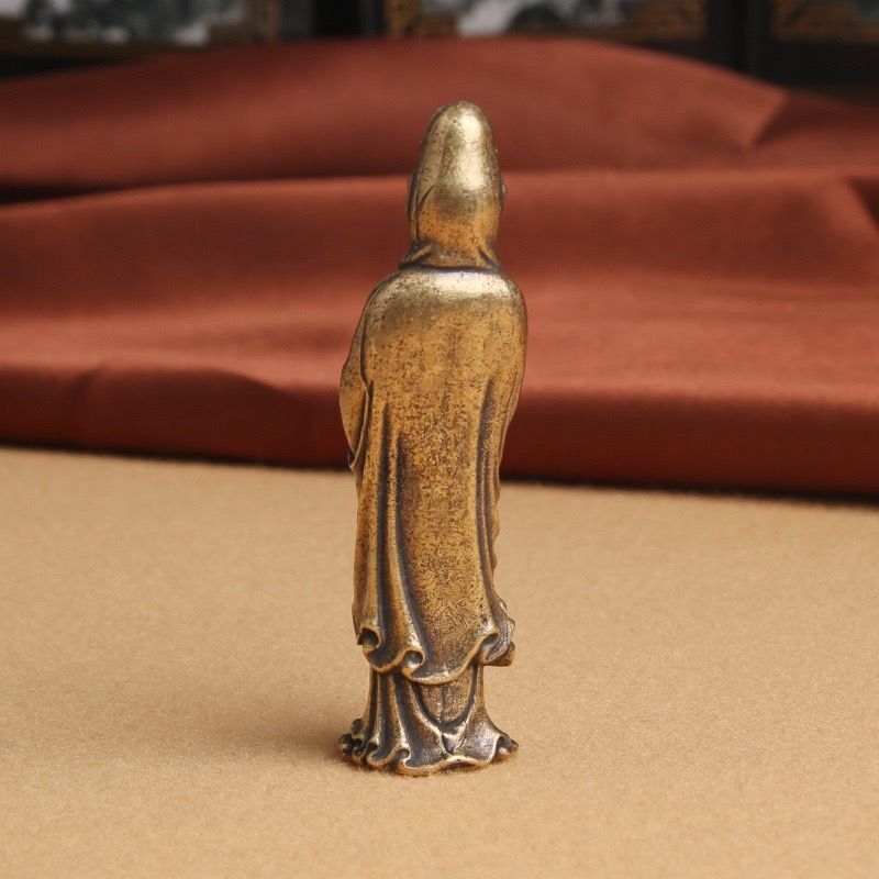 Brass Nanhai Guanyin Bodhisattva Buddha Desktop Ornament Zen Tea Pet