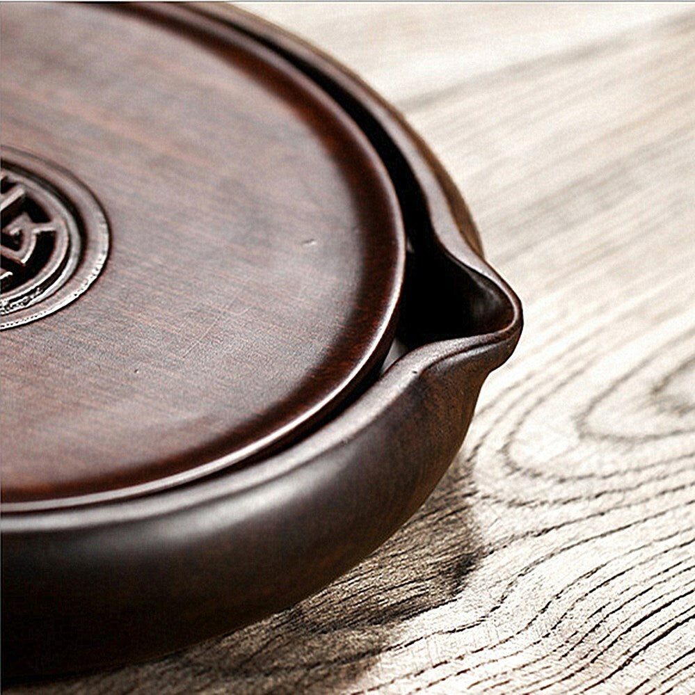 ChinaLuxury Black Ebony Solid Wood Gongfu Tea Tray Small Plate For Single Teapot