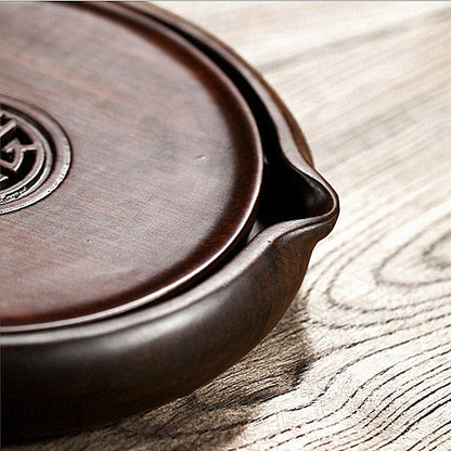 ChinaLuxury Black Ebony Solid Wood Gongfu Tea Tray Small Plate For Single Teapot