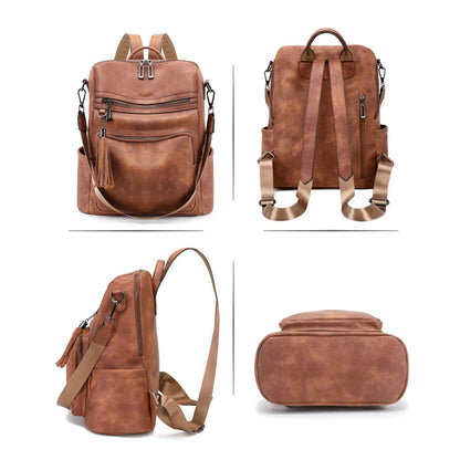 Leather Backpack Purse for Women Fashion Tassel Ladies Shoulder Bags De...