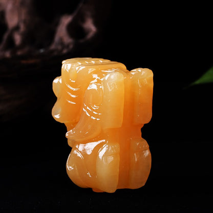 3.74in Natural Huangyu Pixiu Ornament Stone Carving Decoration Mascot