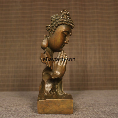 Brass Buddha Devil Faced Statue Buddhism Zen Good Evil Thought Home Decor