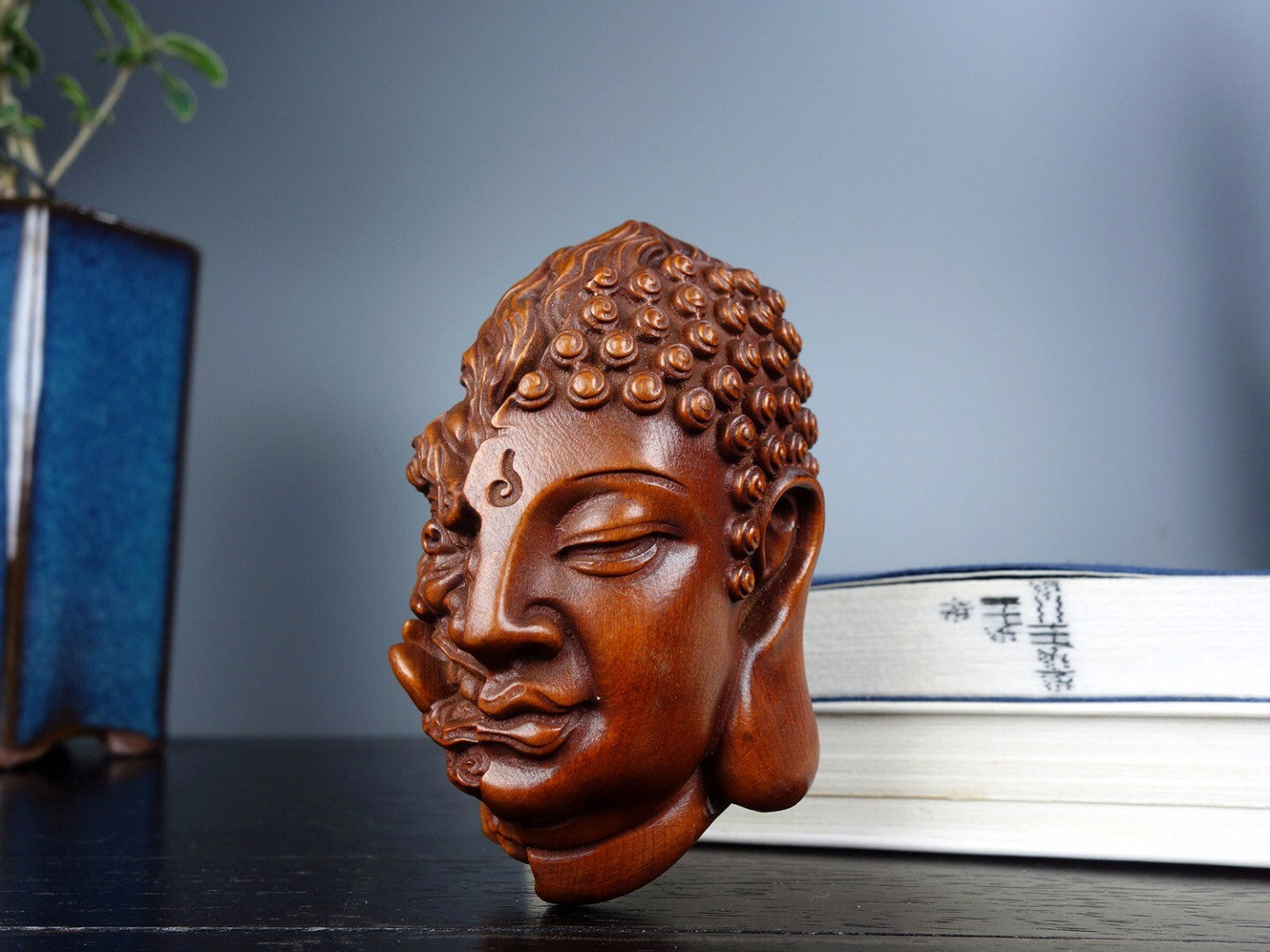 Chinese Natural Boxwood Hand carved Exquisite Buddha Devil Statue AJ0554