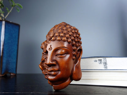 Chinese Natural Boxwood Hand carved Exquisite Buddha Devil Statue AJ0554