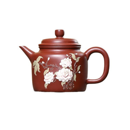True Yixing Zisha Tea Pot Dahongpao Clay Floral Relief 9 Infuser Hole Marked Pot