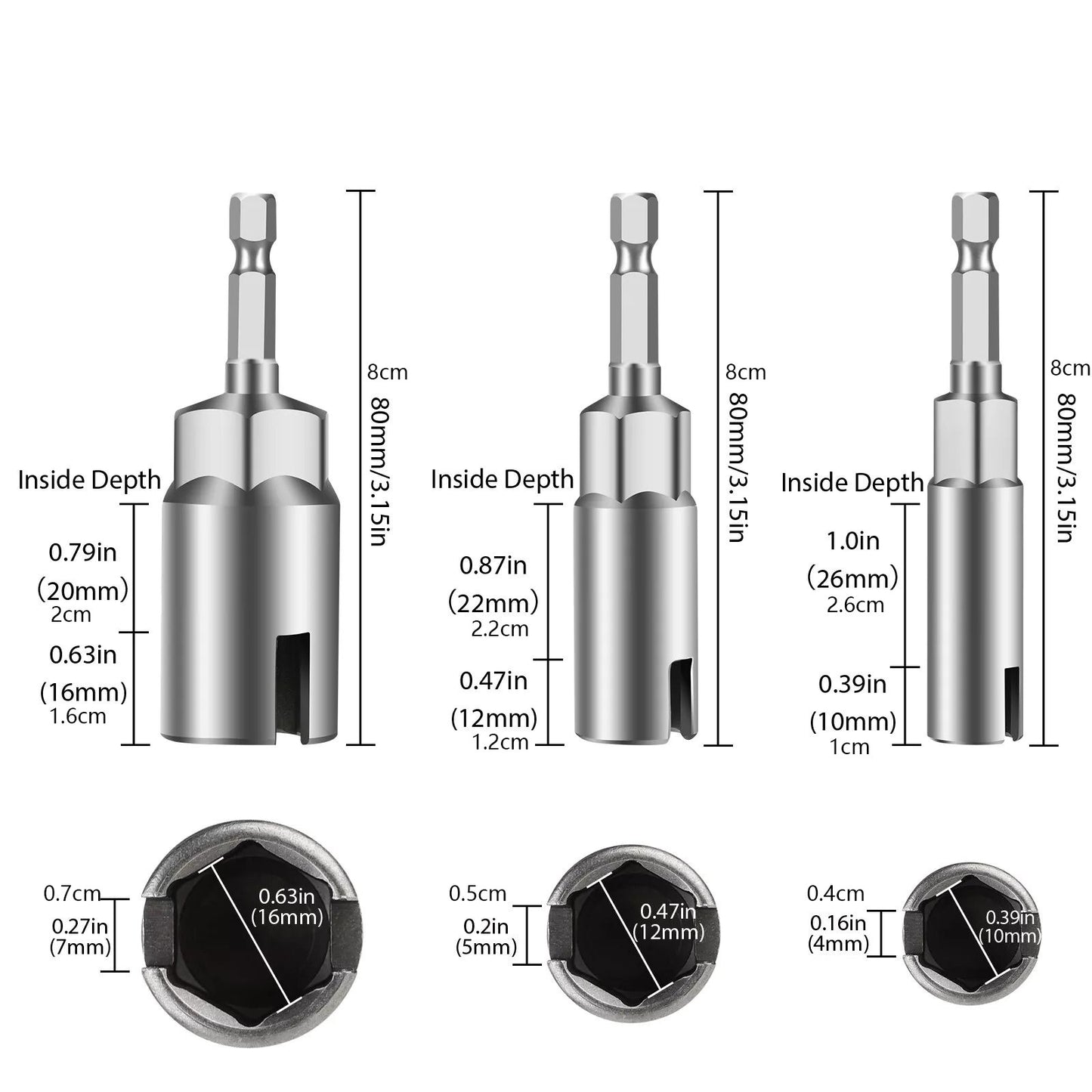 3 Sizes Power Wing Nut Driver Hook Drill Bits Socket Wrench Tool 1/4" Hex Shank