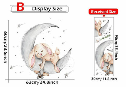 Wall Stickers Cartoon Teddy Bear Sleeping on the Moon Kids Room Baby Decoration