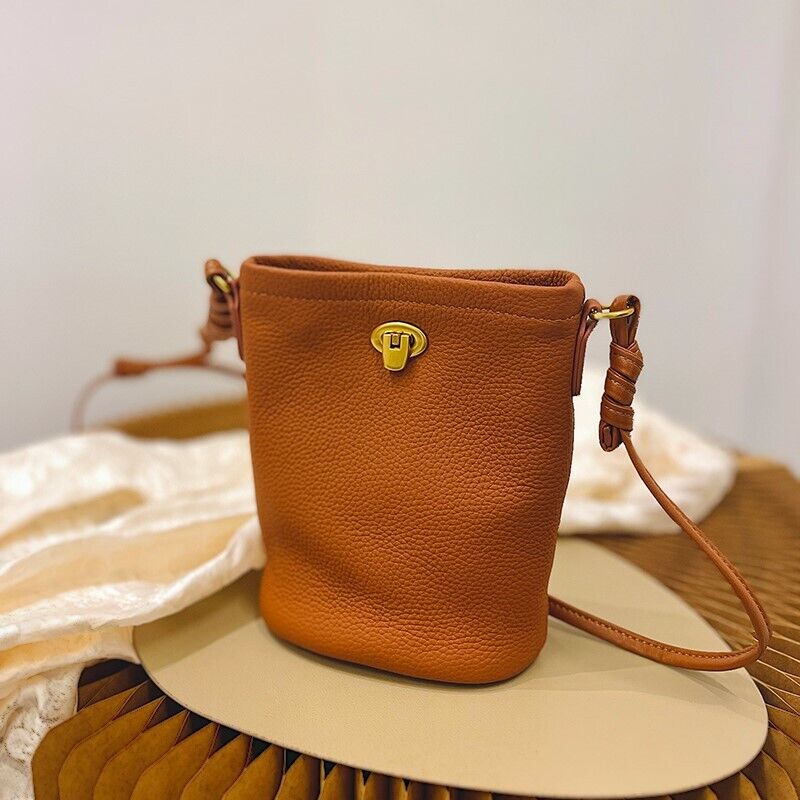 Fashion Mini Real Leather Bucket Bag-Crossbody,Clutch,Shoulder,Pouch & Phone Bag