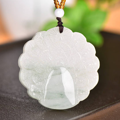 Chinese Natural Jade Jadeite Hand-carved Exquisite Peacock Pendant 10011