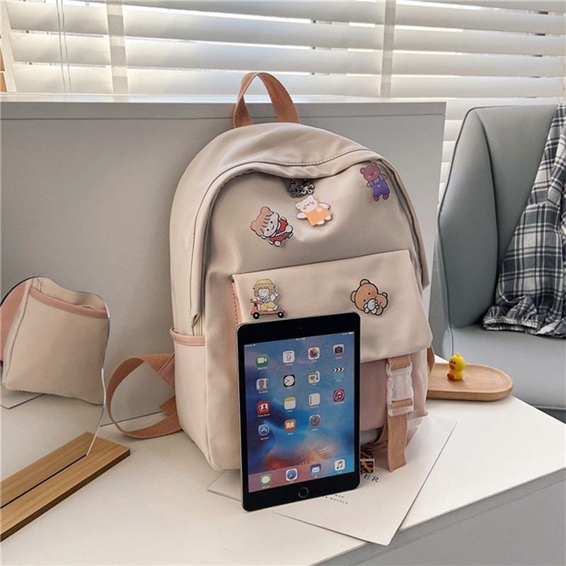 Backpack Women Cartoon Bag Summer Small Canvas Shoulder Bag Traveling Rucksack