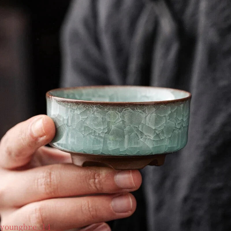 1pcs Ice Crackle Style Ceramic Tea Cup Vintage Celadon Teacup Household