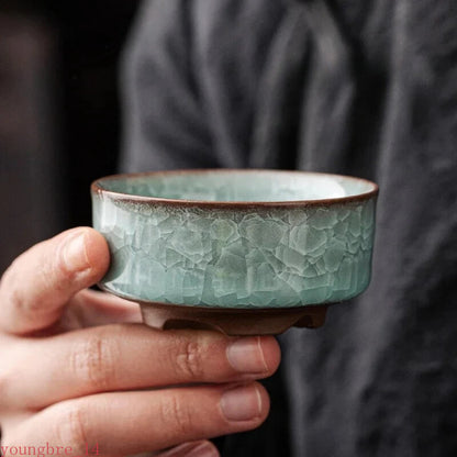 1pcs Ice Crackle Style Ceramic Tea Cup Vintage Celadon Teacup Household