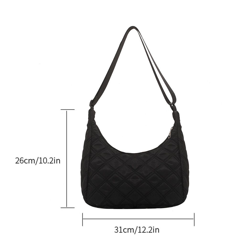 Lattice Pattern Shoulder Bag Cotton Handbag Large Capacity Purse Feather Padded