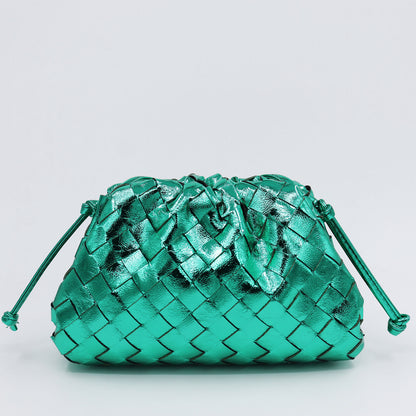 Woven Ruched Microfiber Leather Mini Pouch Clutch Bag Crossbody Shoulder Purse