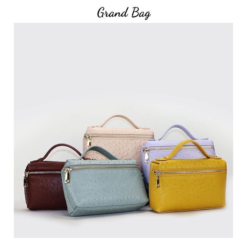 Handbag Embossed Ostrich Leather Portable Bag Small Clutch Bag Purse 19*12*6 CM