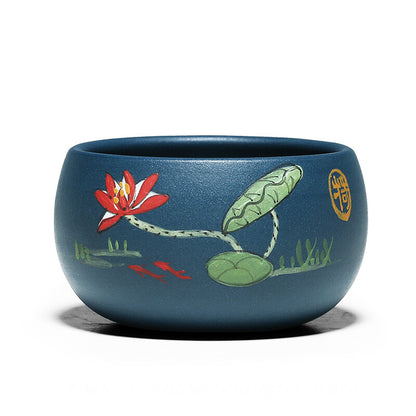 China Yixing Zisha Pottery Hand Drawing Lotus Flower GongFu Teacup Cup Blow