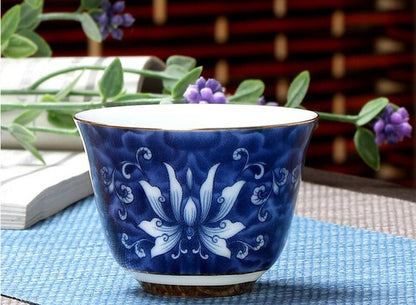 Complete Tea Set Blue-and-white Porcelain Tea Pot Gaiwan Matching Cup Filter Net