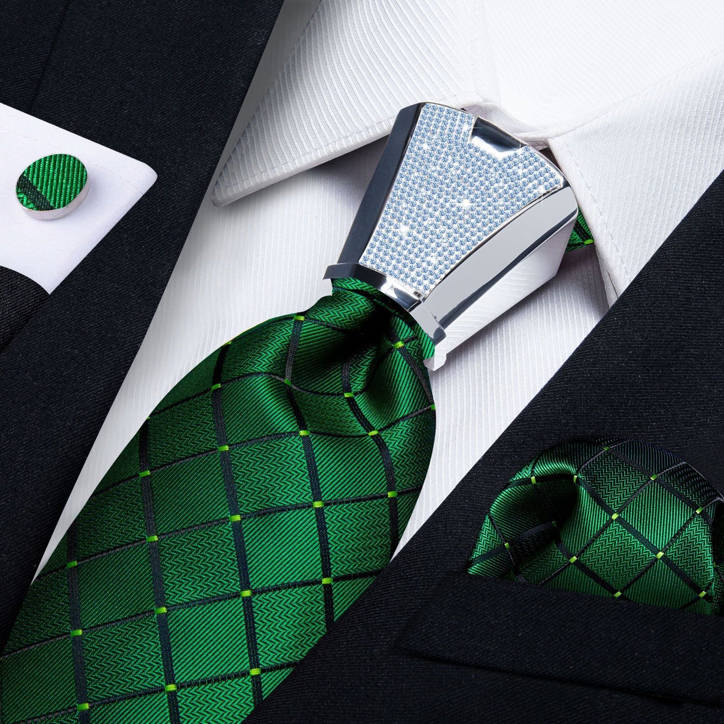 Men Necktie 3Pcs Luxury Striped Ties Cufflinks Pocket Square Wedding Accessories