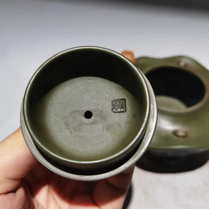 Green mud Chinese Yixing Zisha purple Clay Teapot Frog Lotus Leaf tea Pot 360ml