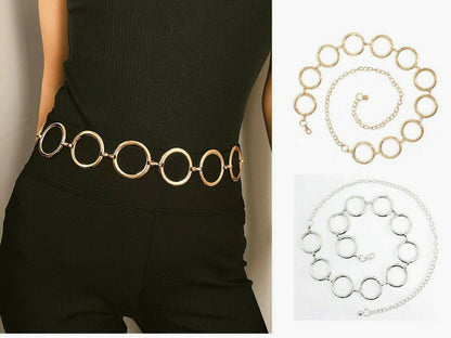 Women Chain Belts Fashion Luxury Metal Rings Dress Decorative Waist Straps 115cm