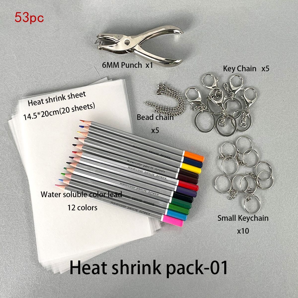 DIY Keychain Kit 188Pcs Heat Shrink Sheet Plastic Tool Pendant Craft Arts Making