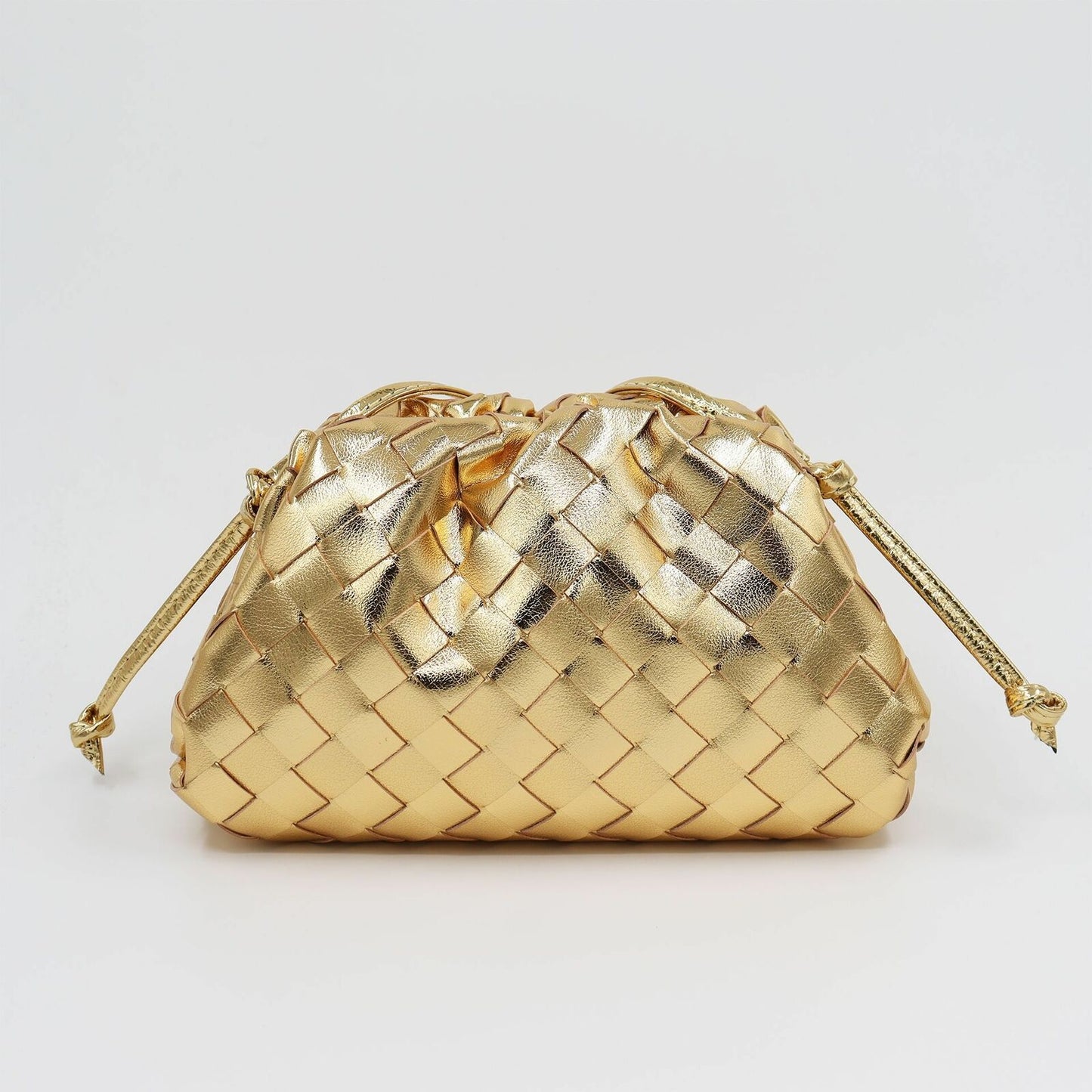 Woven Ruched Microfibre Leather Mini Pouch Clutch Bag Crossbody Shoulder Purse