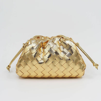 Woven Ruched Microfibre Leather Mini Pouch Clutch Bag Crossbody Shoulder Purse