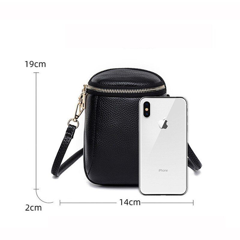 Genuine Leather Mini Bucket Bag Handbags Casual Shoulder Bags Black 14*19*2 CM