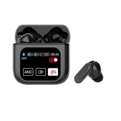 Black Bluetooth 5.4 Wireless Headphone Visible LED Touchscreen Earphones