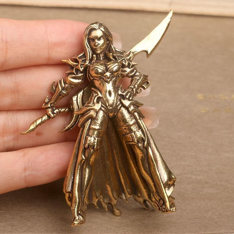 Brass Solid Beauty Warrior Statue Desktop Tea Pet Warcraft Craft Ornament