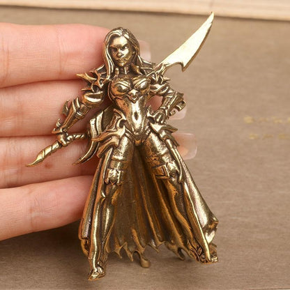 Brass Solid Beauty Warrior Statue Desktop Tea Pet Warcraft Craft Ornament