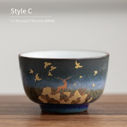 Kongfu Tea Cup Ceramic Gold Deer Personalization Chinese Kung Fu Tea Cup 100ml