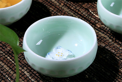 55ml Chinese Porcelain Tea Cup Ceramic Cup Lotus Carved Longquan Celadon Teacups