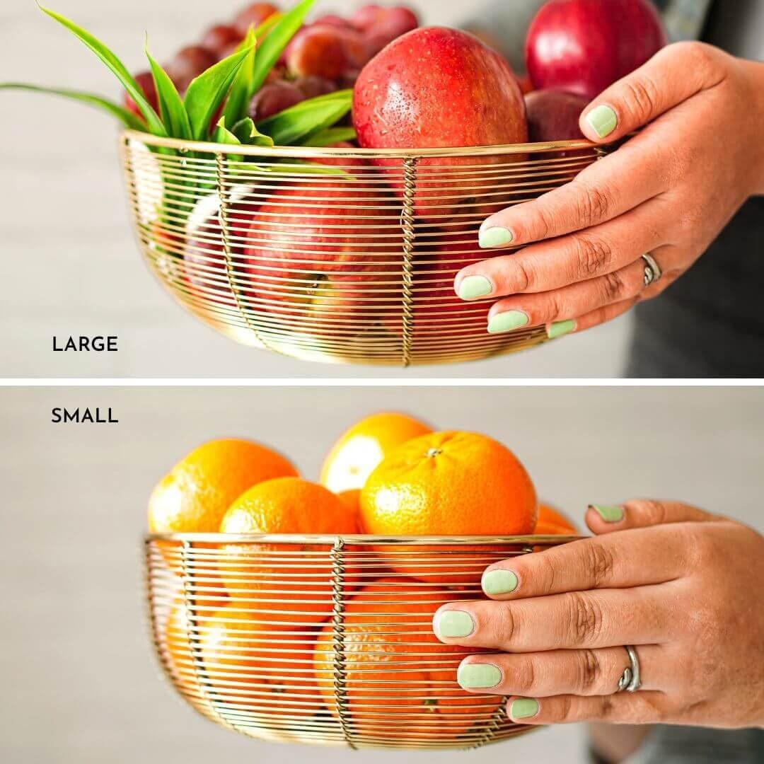 Air Circulating Fruit Basket Set - Includes 10" and 8" Wide Bowls (Gold Color)